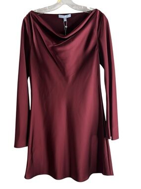 ANTONIO MELANI Cowl Neck Long Sleeve Mini Dress in Burgundy NWT $169